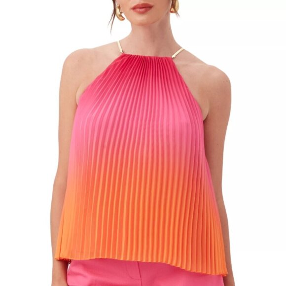 Trina Turk 'Nayarit' Pleated Chiffon Sleeveless Top, Pink/Orange Multi - Picture 1 of 3
